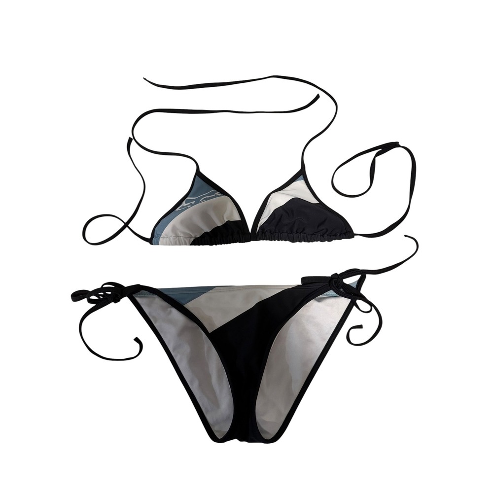 Vintage Fox Racing Womens Colorblock Triangle Bikini Set Blue Black White